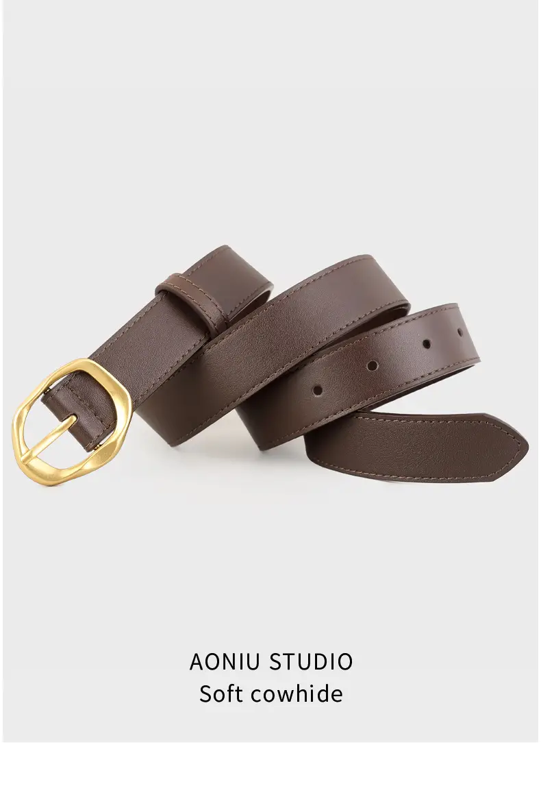 Brown Leather Belt with Gold Buckle for Women — feature 13