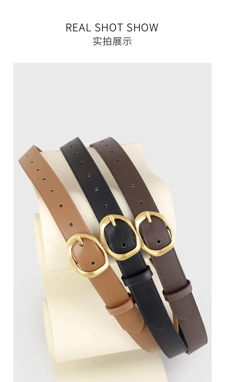 Brown Leather Belt with Gold Buckle for Women — feature 14