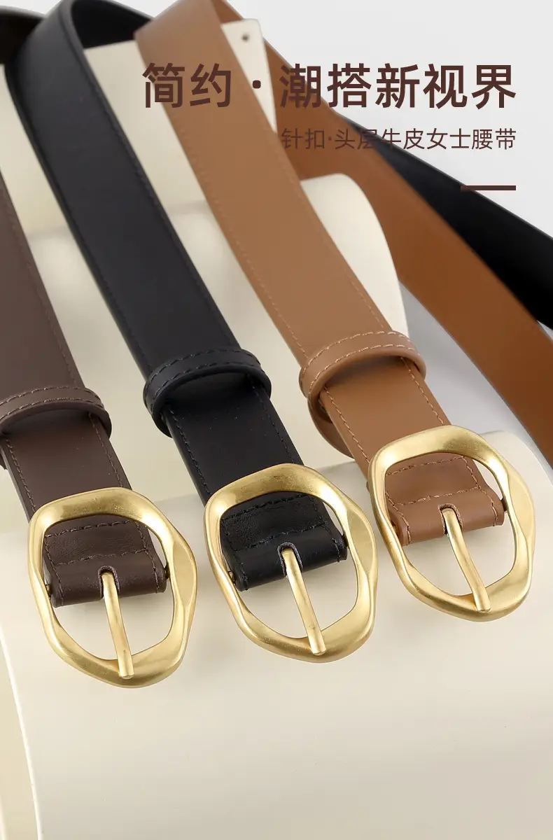 Brown Leather Belt with Gold Buckle for Women — feature 4
