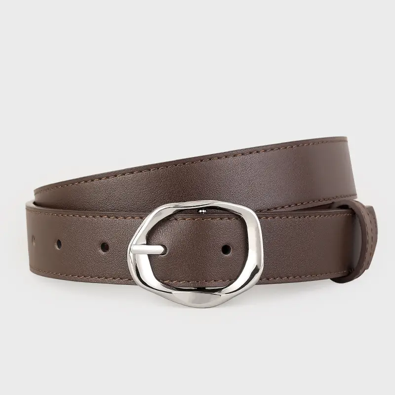 Brown Leather Belt with Gold Buckle for Women - Image 6