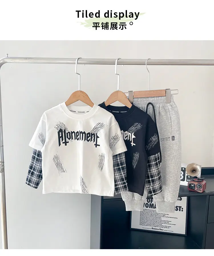 Kids Korean Letter T-Shirt Set Boys 2025 Spring — feature 9