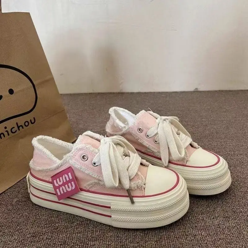 Niche Original Beggar Canvas Shoes Women's 2025 Spring New Thick-soled Increased Two-wear Step-on Heel Half-drag White Shoes - Image 5