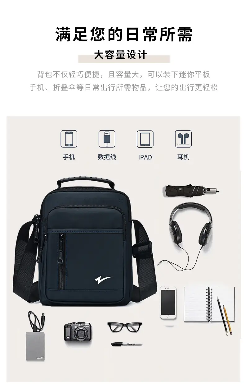 Men's Navy Blue Crossbody Bag Large Capacity Sports Travel Business Work — feature 10