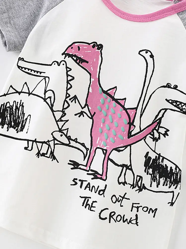 Malwee Boys Printed T-Shirt Pink Dinosaur Round Neck Summer - Image 4