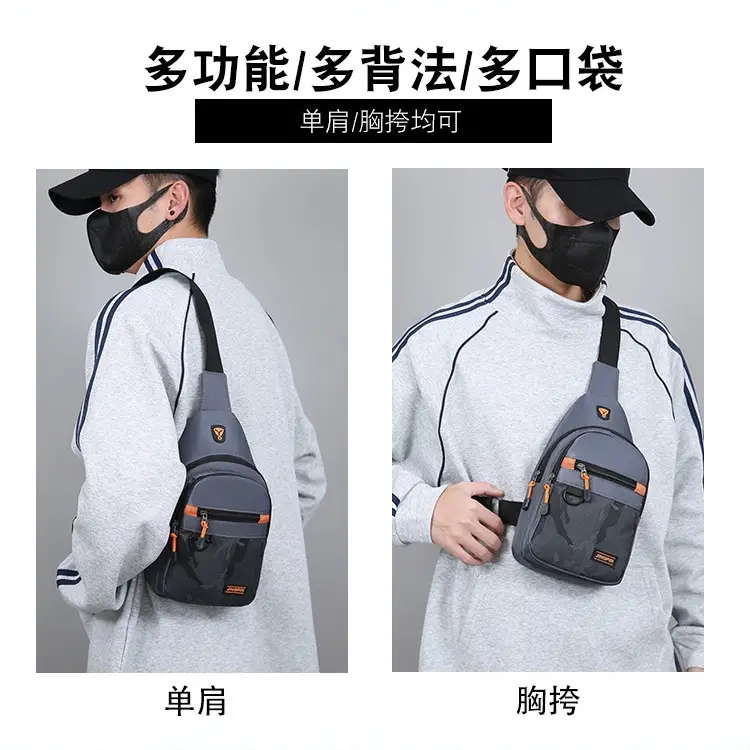 Men's Navy Camo Chest Bag with Orange Zip - Image 8