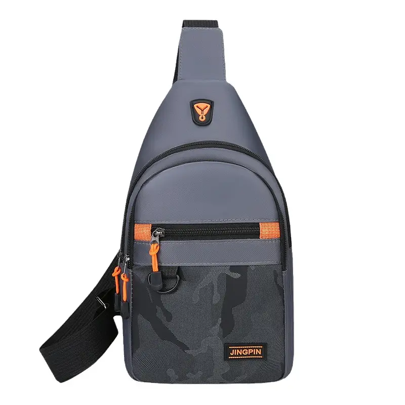Men's Navy Camo Chest Bag with Orange Zip - Image 9