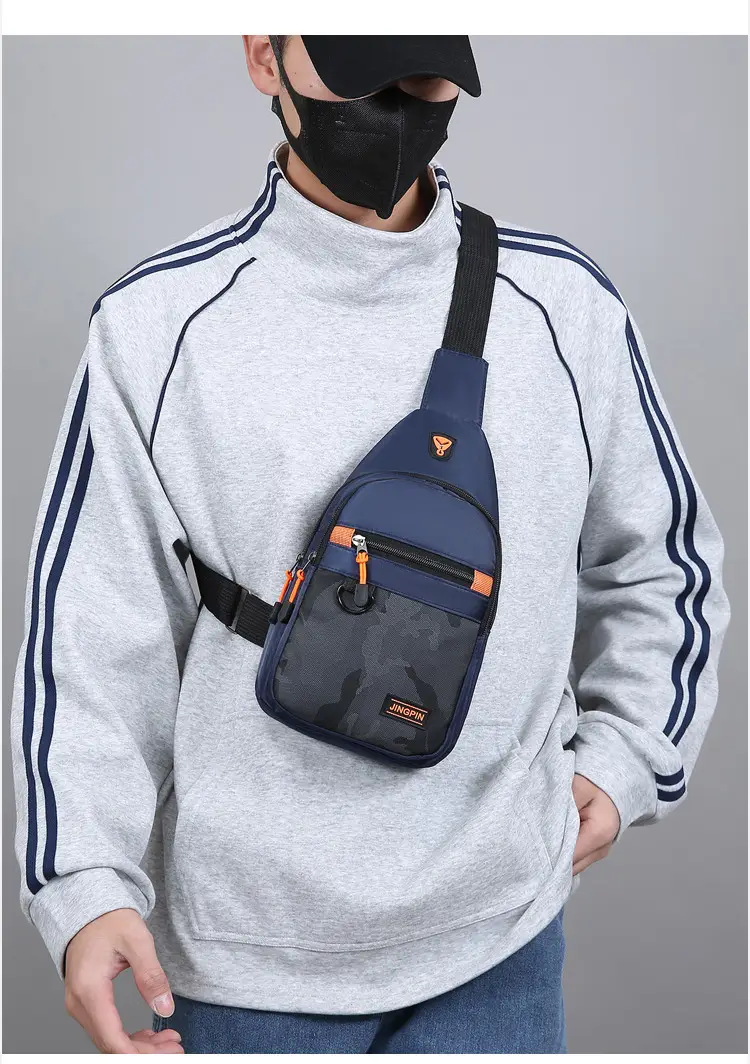 Men's Navy Camo Chest Bag with Orange Zip — feature 11