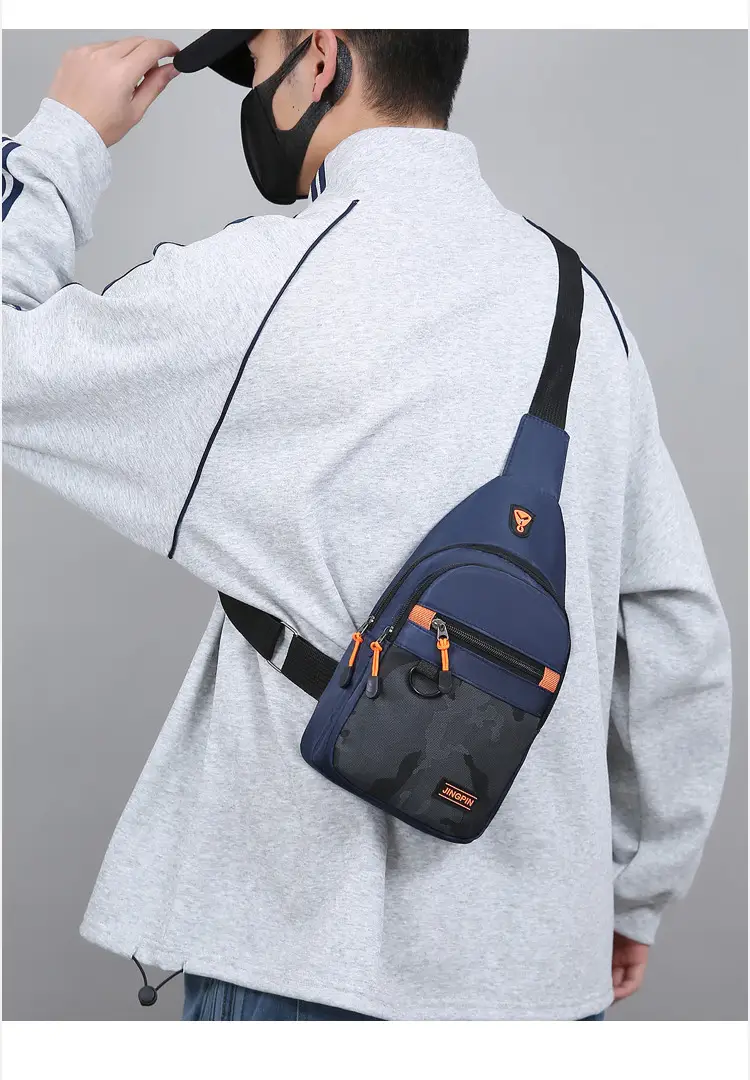 Men's Navy Camo Chest Bag with Orange Zip — feature 12