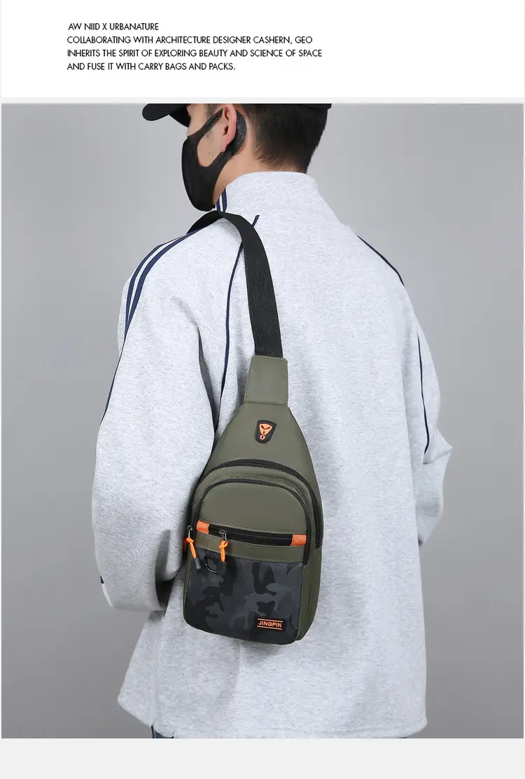 Men's Navy Camo Chest Bag with Orange Zip — feature 13