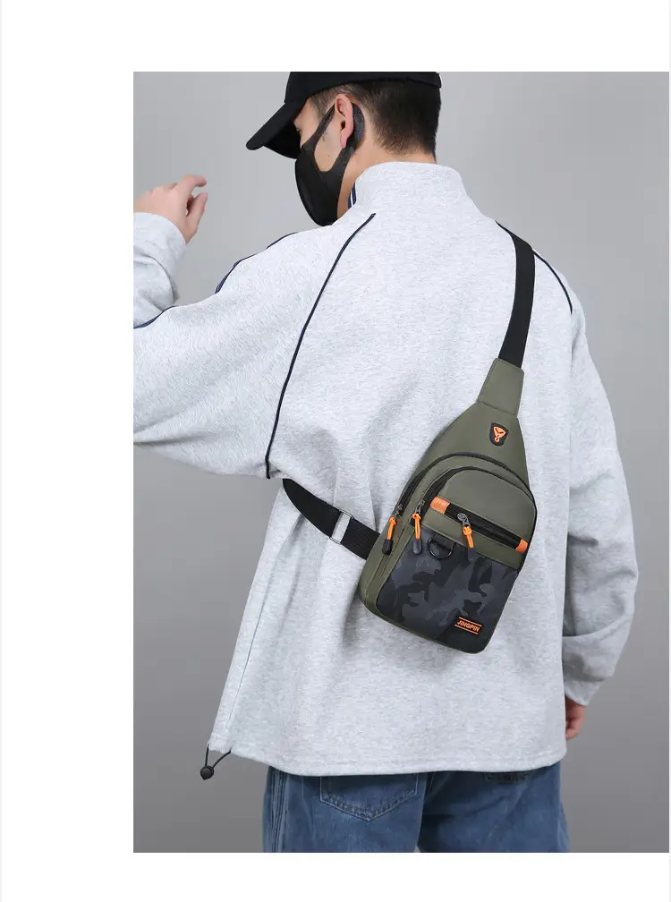 Men's Navy Camo Chest Bag with Orange Zip — feature 15