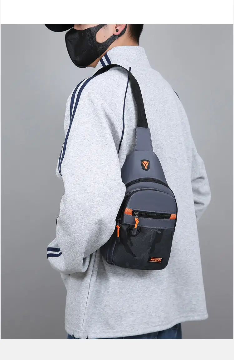Men's Navy Camo Chest Bag with Orange Zip — feature 16