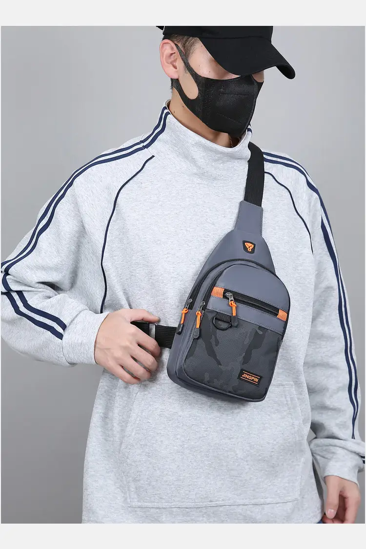 Men's Navy Camo Chest Bag with Orange Zip — feature 17