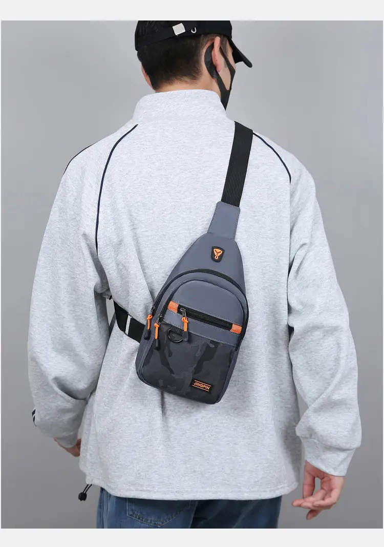 Men's Navy Camo Chest Bag with Orange Zip — feature 18