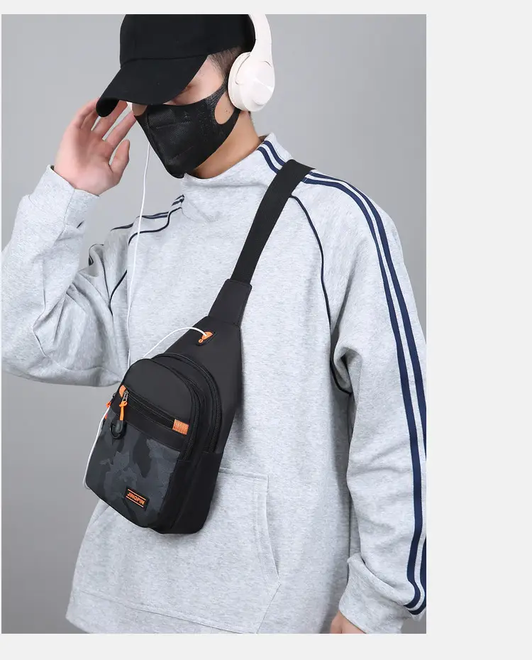 Men's Navy Camo Chest Bag with Orange Zip — feature 21