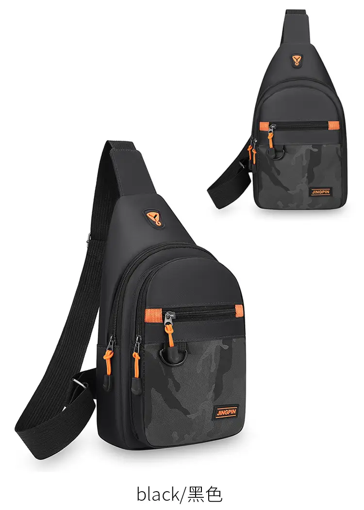 Men's Navy Camo Chest Bag with Orange Zip — feature 24