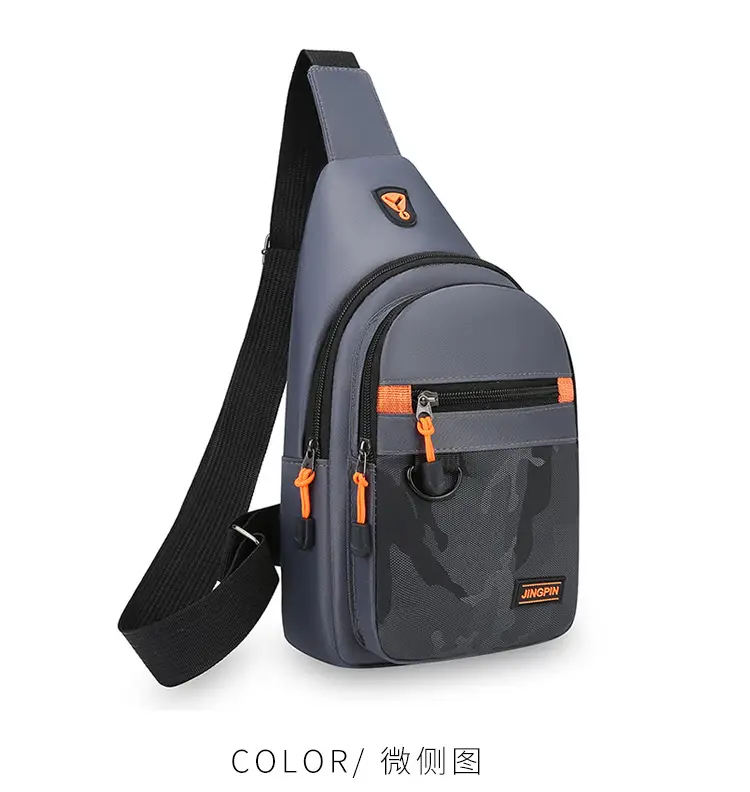 Men's Navy Camo Chest Bag with Orange Zip — feature 27