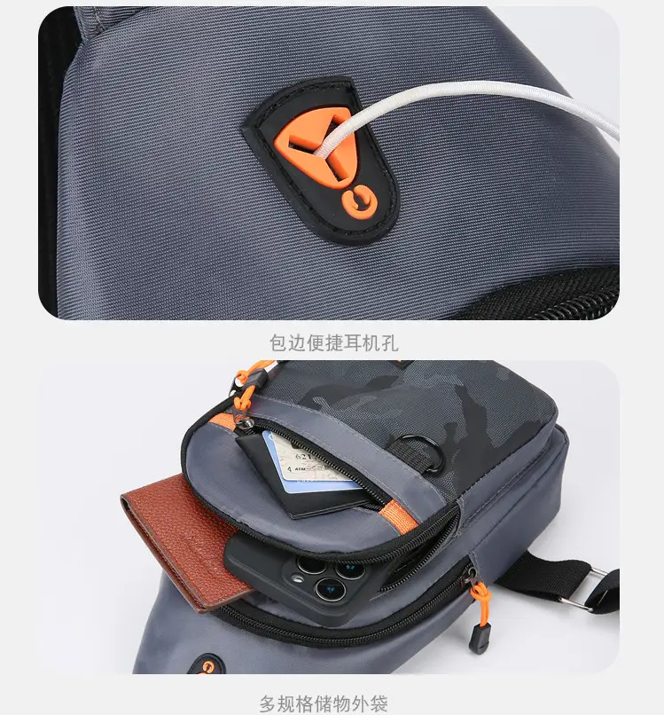 Men's Navy Camo Chest Bag with Orange Zip — feature 33