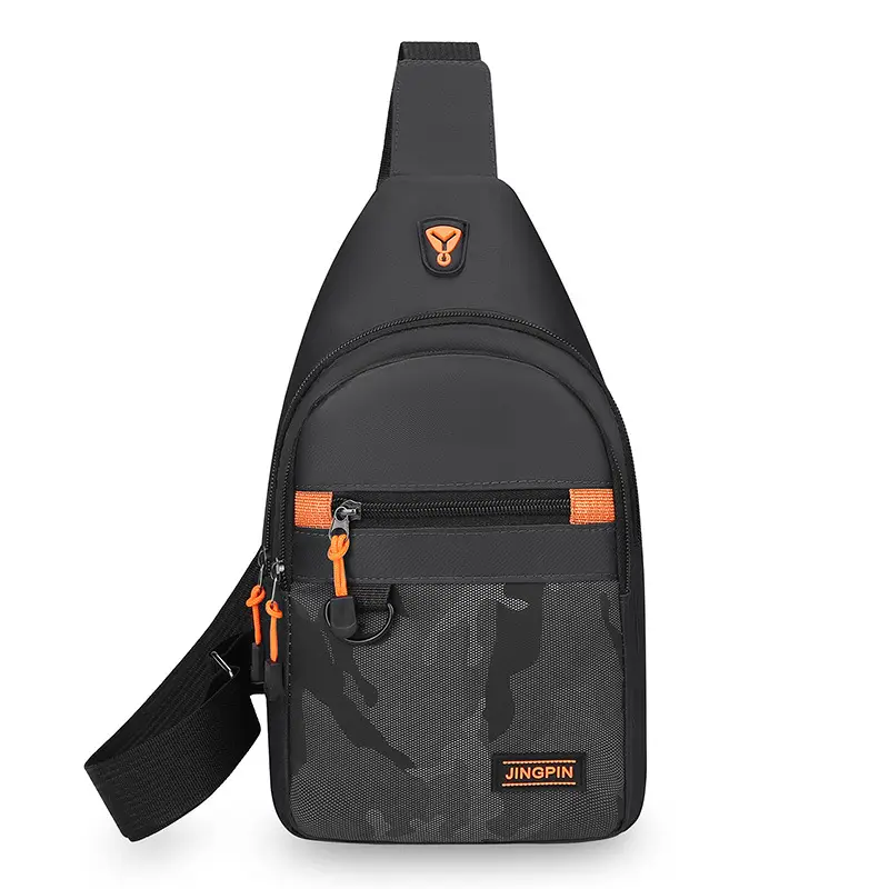 Men's Navy Camo Chest Bag with Orange Zip - Image 2