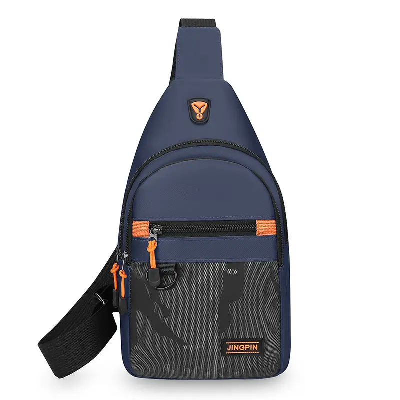 Men's Navy Camo Chest Bag with Orange Zip - Image 4