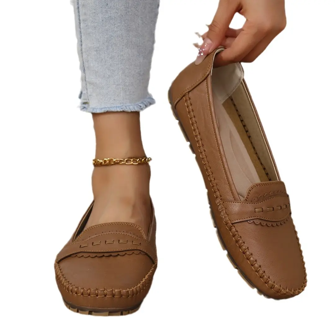 Large Size Popular Foreign Trade Stitched Laser-Cut Women's Flat Loafers, Fashionable Versatile Low-Top Shoes for Cross-Border E-Commerce Supply - Image 5