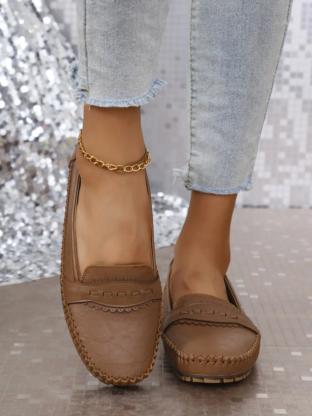 Large Size Popular Foreign Trade Stitched Laser-Cut Women's Flat Loafers, Fashionable Versatile Low-Top Shoes for Cross-Border E-Commerce Supply — feature 21