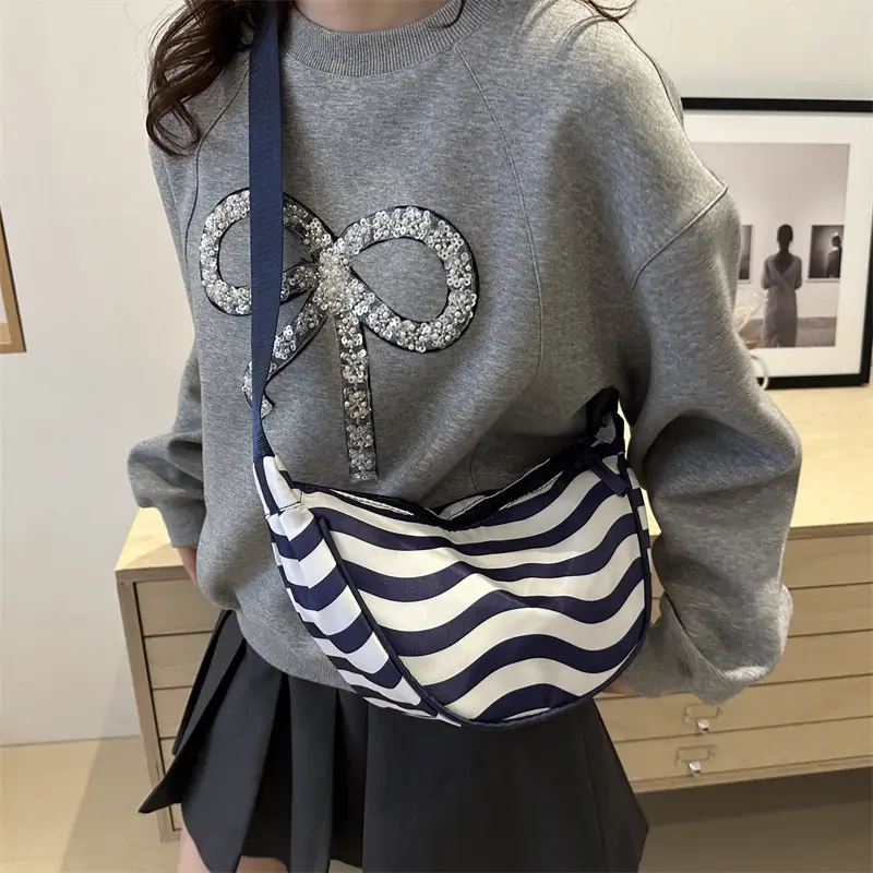 Women's Striped Shoulder Bag with Gold Stripes - Image 7