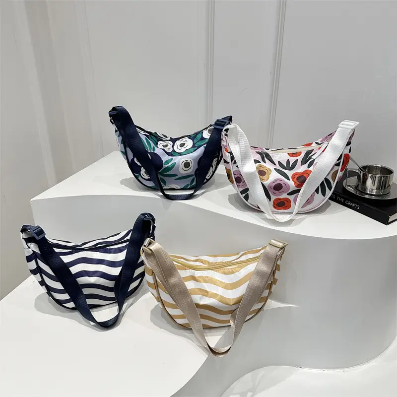 Women's Striped Shoulder Bag with Gold Stripes - Image 8