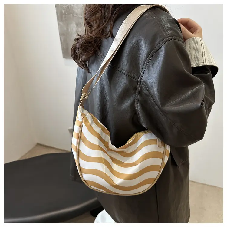 Women's Striped Shoulder Bag with Gold Stripes — feature 10