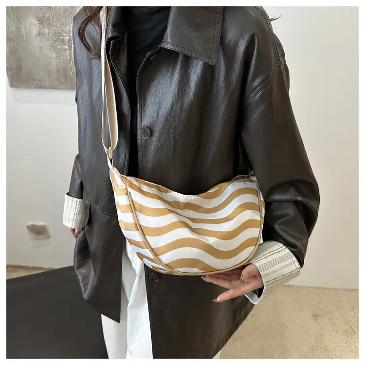 Women's Striped Shoulder Bag with Gold Stripes — feature 11