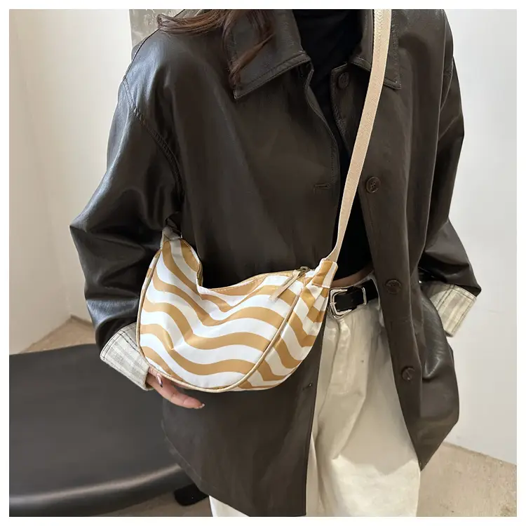 Women's Striped Shoulder Bag with Gold Stripes — feature 12