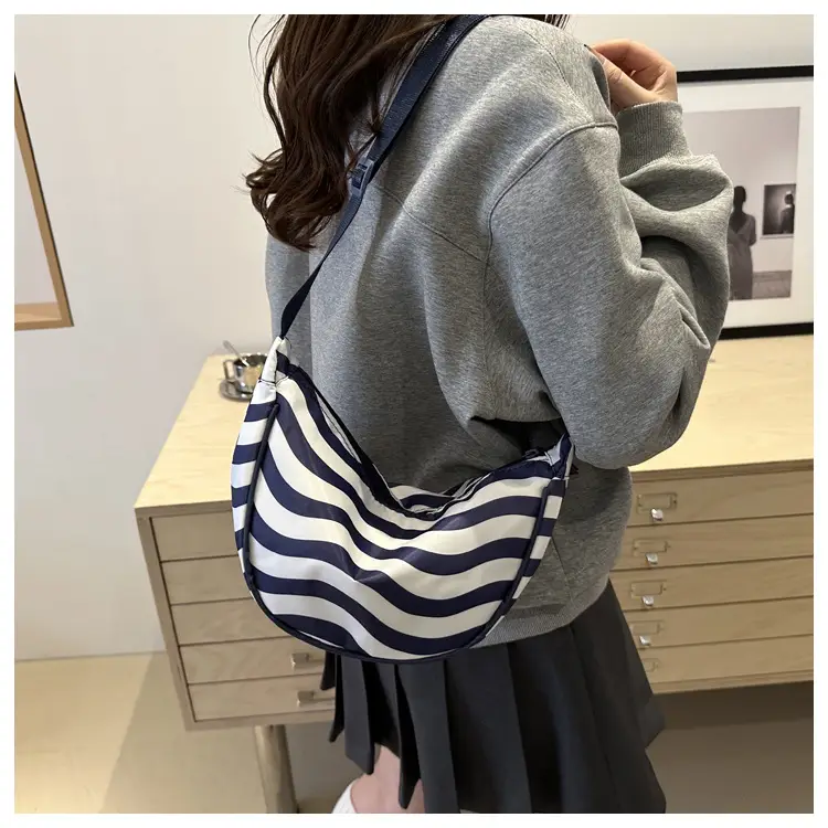 Women's Striped Shoulder Bag with Gold Stripes — feature 16