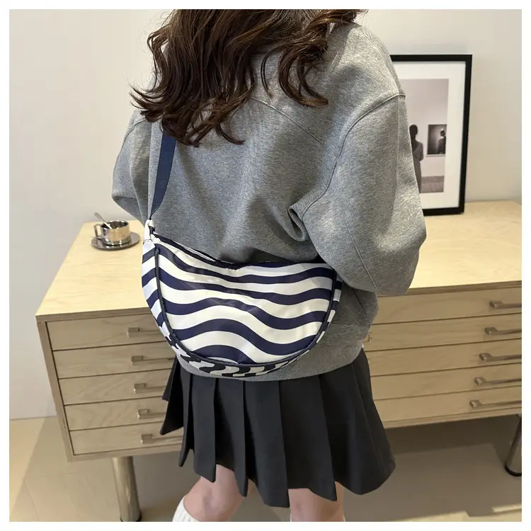 Women's Striped Shoulder Bag with Gold Stripes — feature 17