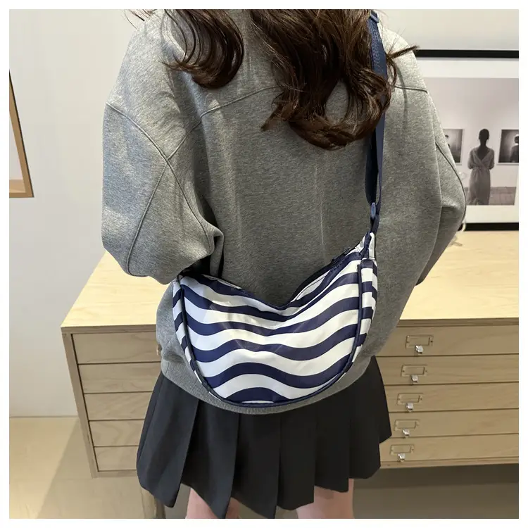 Women's Striped Shoulder Bag with Gold Stripes — feature 18