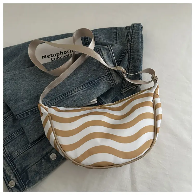 Women's Striped Shoulder Bag with Gold Stripes — feature 24