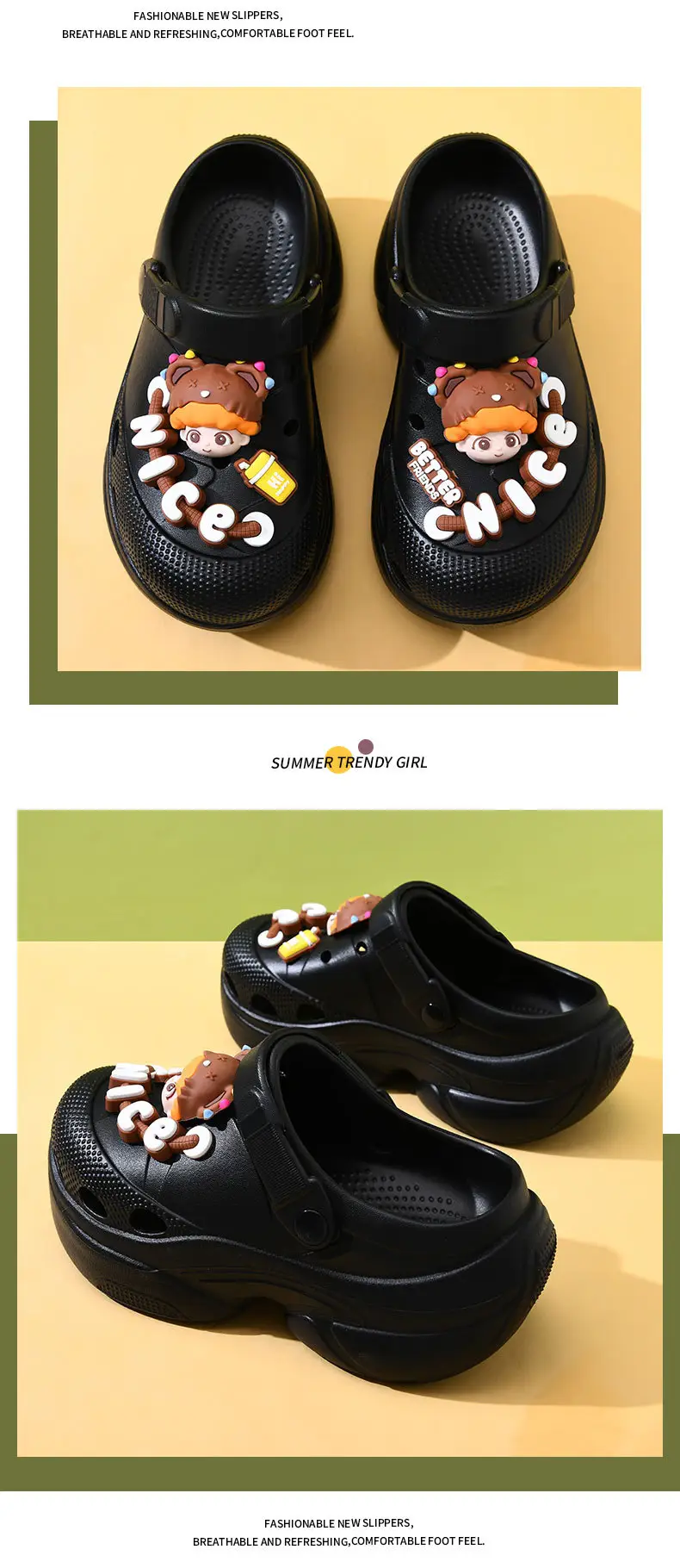 Thick-soled hole shoes women's summer high-rise non-slip breathable slippers for outdoor wear EVA wear-resistant non-smelly feet beach baotou mop — feature 16