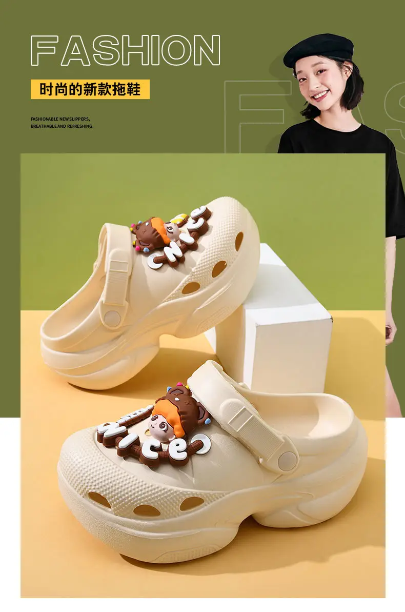 Thick-soled hole shoes women's summer high-rise non-slip breathable slippers for outdoor wear EVA wear-resistant non-smelly feet beach baotou mop — feature 6