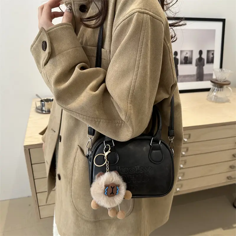 Women's 2025 Retro Shoulder Bag with Pom Pom Charm - Image 6