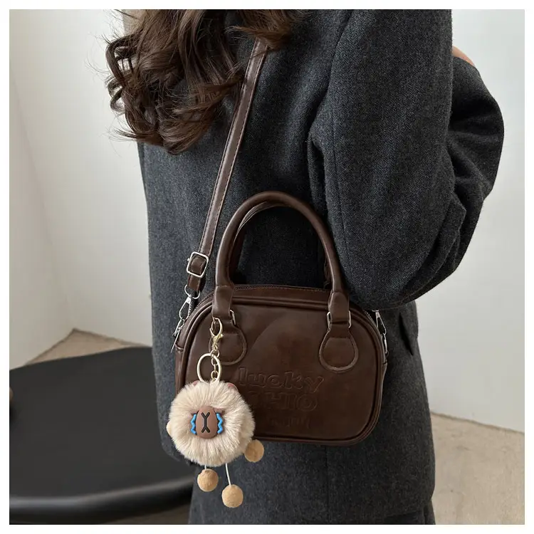 Women's 2025 Retro Shoulder Bag with Pom Pom Charm β feature 10