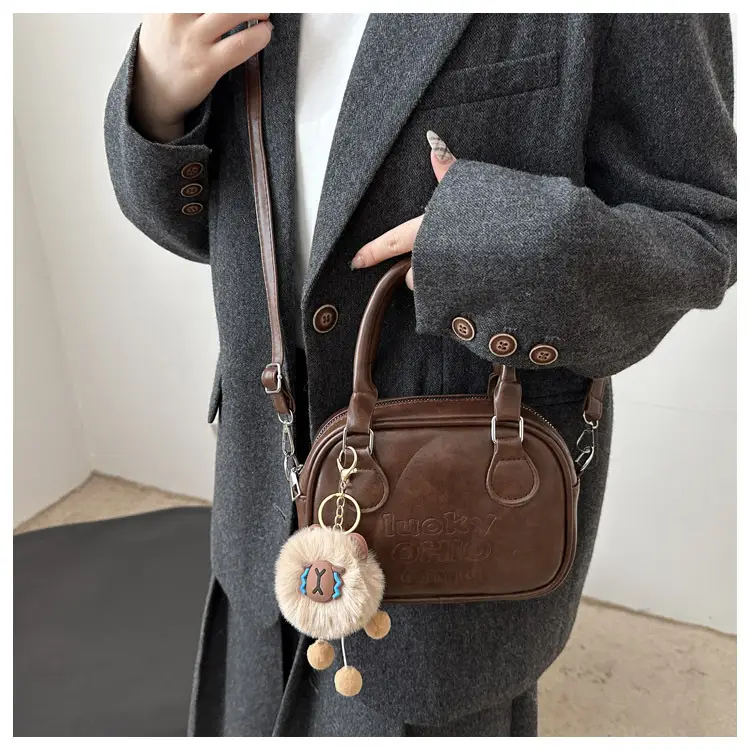 Women's 2025 Retro Shoulder Bag with Pom Pom Charm β feature 11