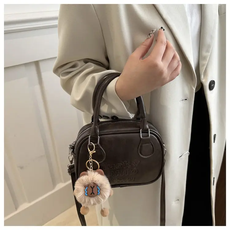 Women's 2025 Retro Shoulder Bag with Pom Pom Charm β feature 14