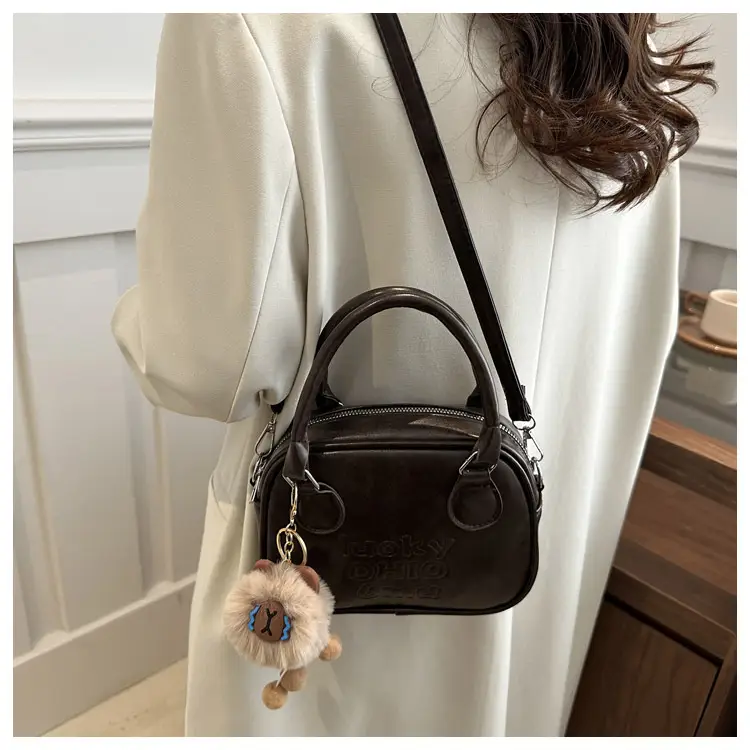 Women's 2025 Retro Shoulder Bag with Pom Pom Charm β feature 15