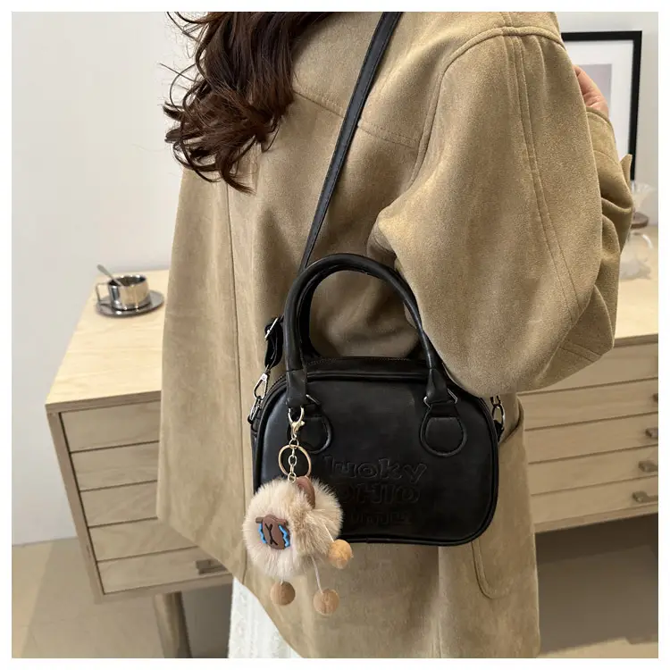 Women's 2025 Retro Shoulder Bag with Pom Pom Charm β feature 19