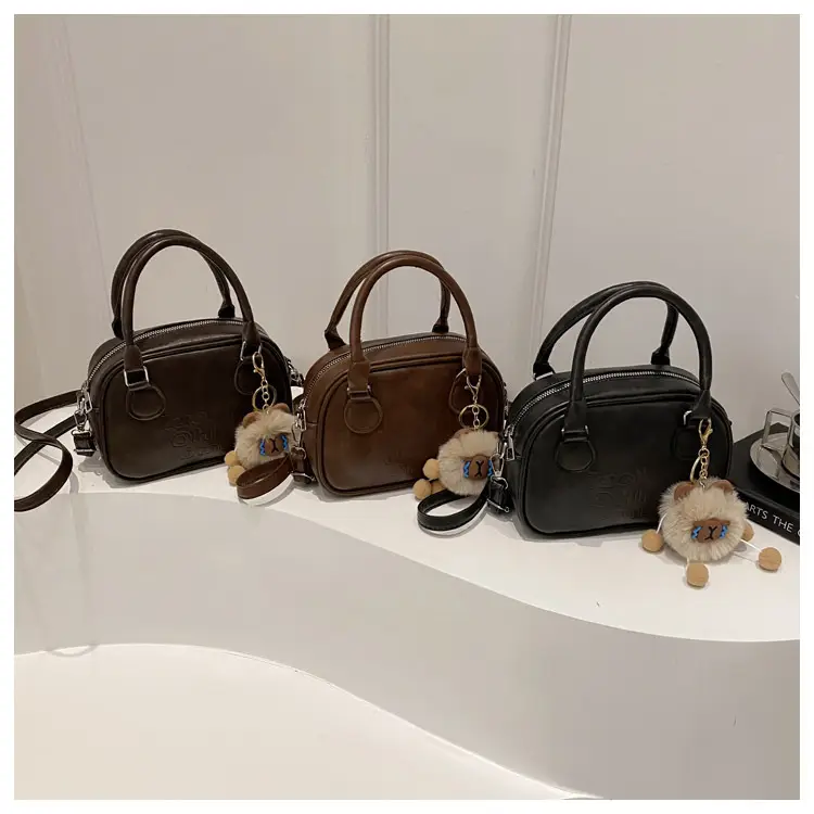Women's 2025 Retro Shoulder Bag with Pom Pom Charm β feature 22