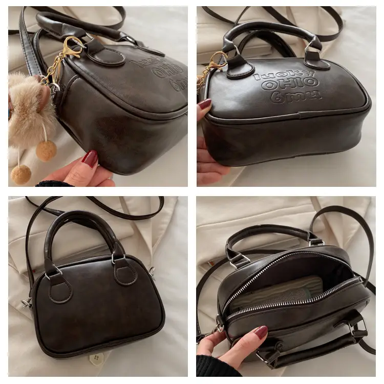 Women's 2025 Retro Shoulder Bag with Pom Pom Charm β feature 9