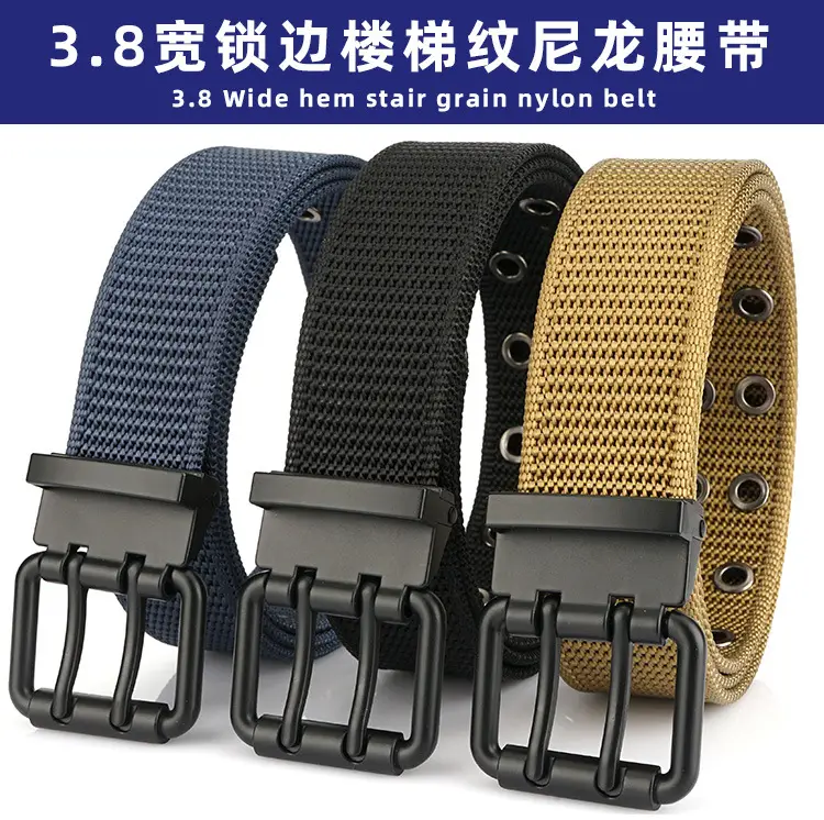 New Alloy Double Needle Belt Black Brown Unisex Casual — feature 3