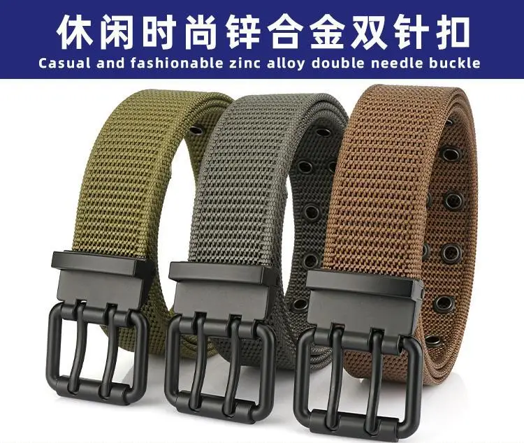 New Alloy Double Needle Belt Black Brown Unisex Casual — feature 4