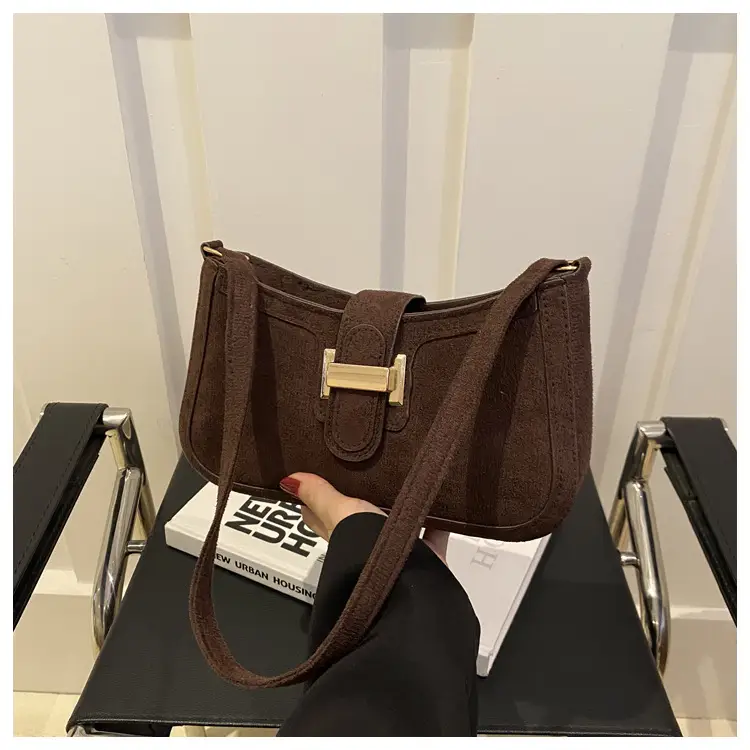 Brown Textured Retro Shoulder Bag for Women — feature 17