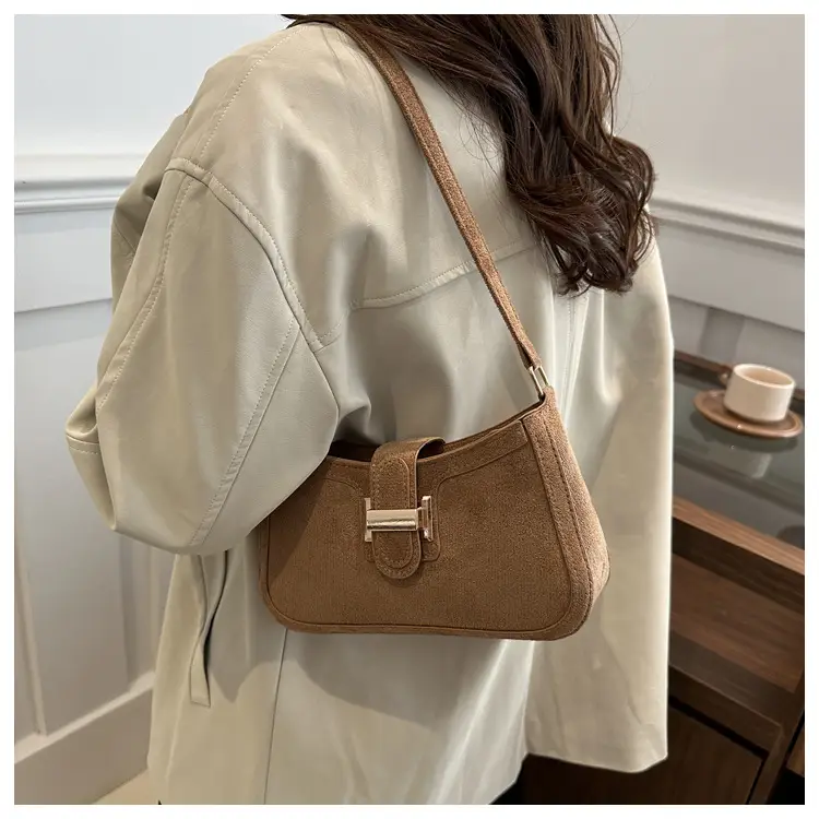 Brown Textured Retro Shoulder Bag for Women — feature 29