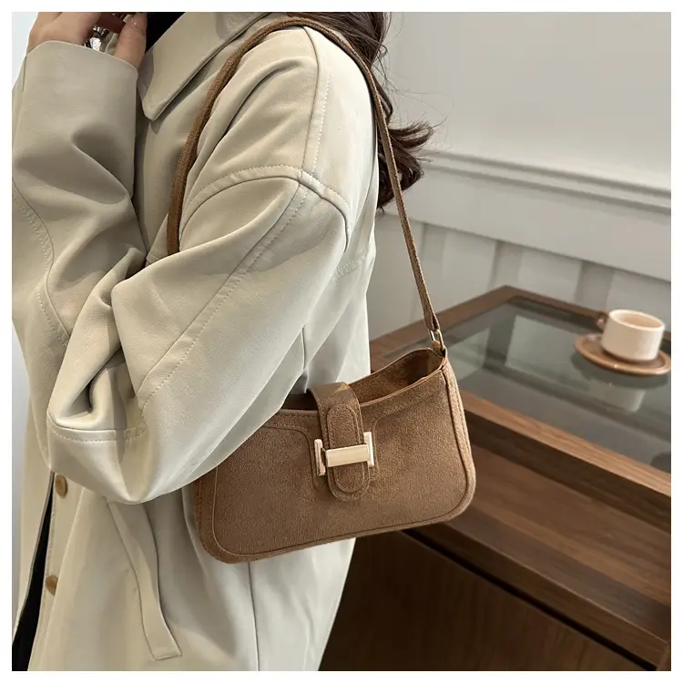 Brown Textured Retro Shoulder Bag for Women — feature 30