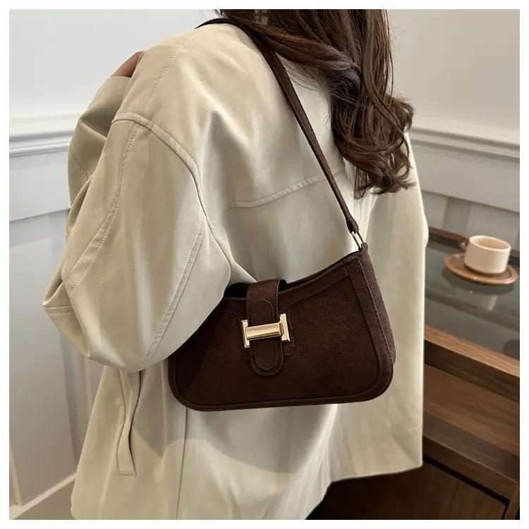 Brown Textured Retro Shoulder Bag for Women — feature 32